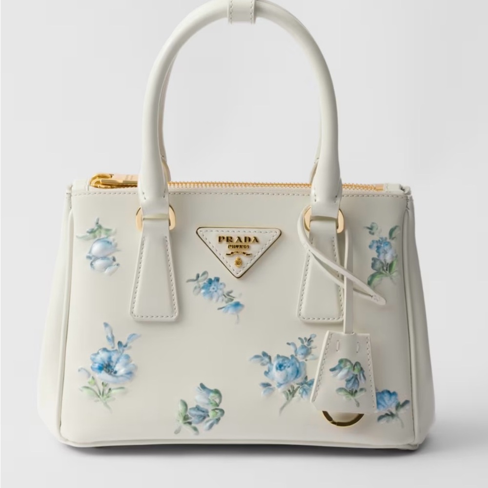 Prada Cream Handbag with Blue Floral Accents